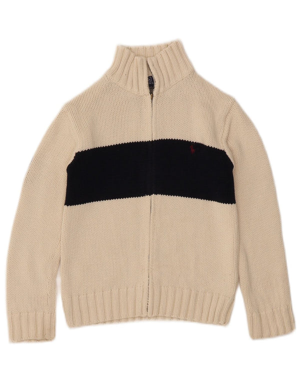 POLO RALPH LAUREN Boys Cardigan Sweater 6-7 Years White Colourblock Cotton