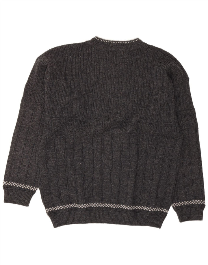 Xavier Herren-Pullover mit grafischem Rundhalsausschnitt, groß, graue Wolle