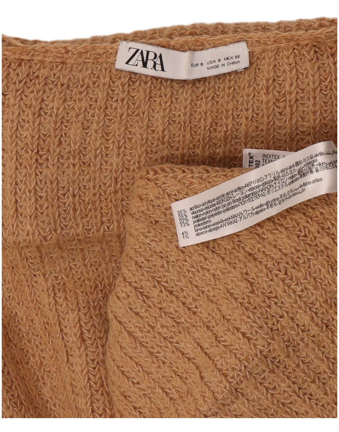 Zara Damen-Pullover mit Rollkragen, übergroß, Gr. 10, Größe S, Beige, Acryl
