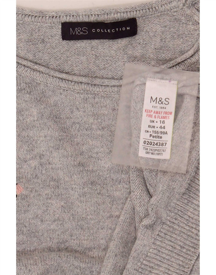 Marks & Spencer Damen Crop Crew Neck Pullover Pullover UK 16 Large Grau