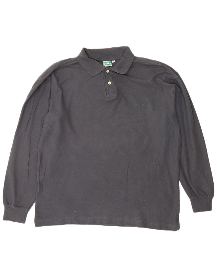 DIADORA Herren-Langarm-Poloshirt IT 48 Mittelgraue Baumwolle