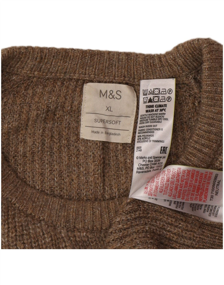 Marks & Spencer Herren-Pullover mit Rundhalsausschnitt, XL, braun, Polyamid