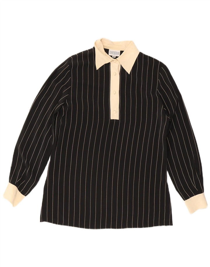 Gianfrediani Damen Pullover-Hemdbluse IT 42 Mittelschwarze Nadelstreifenseide