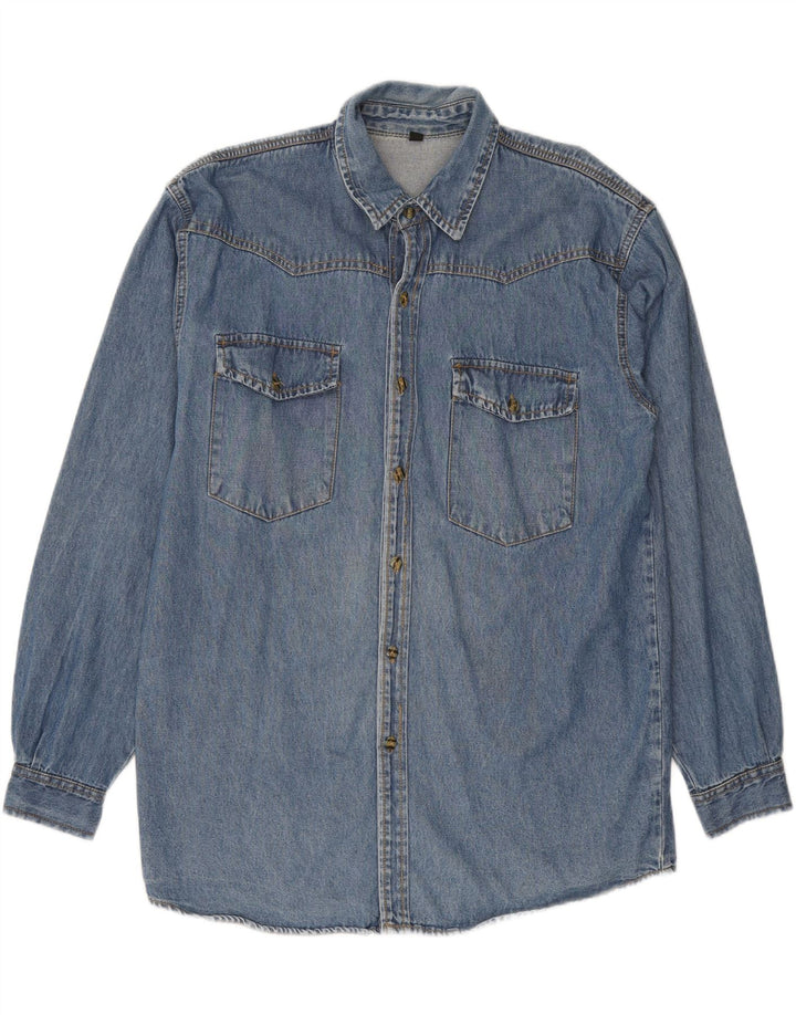 VINTAGE Mens Denim Shirt Medium Blue Cotton Vintage Vintage and Second-Hand Vintage from Messina Hembry 