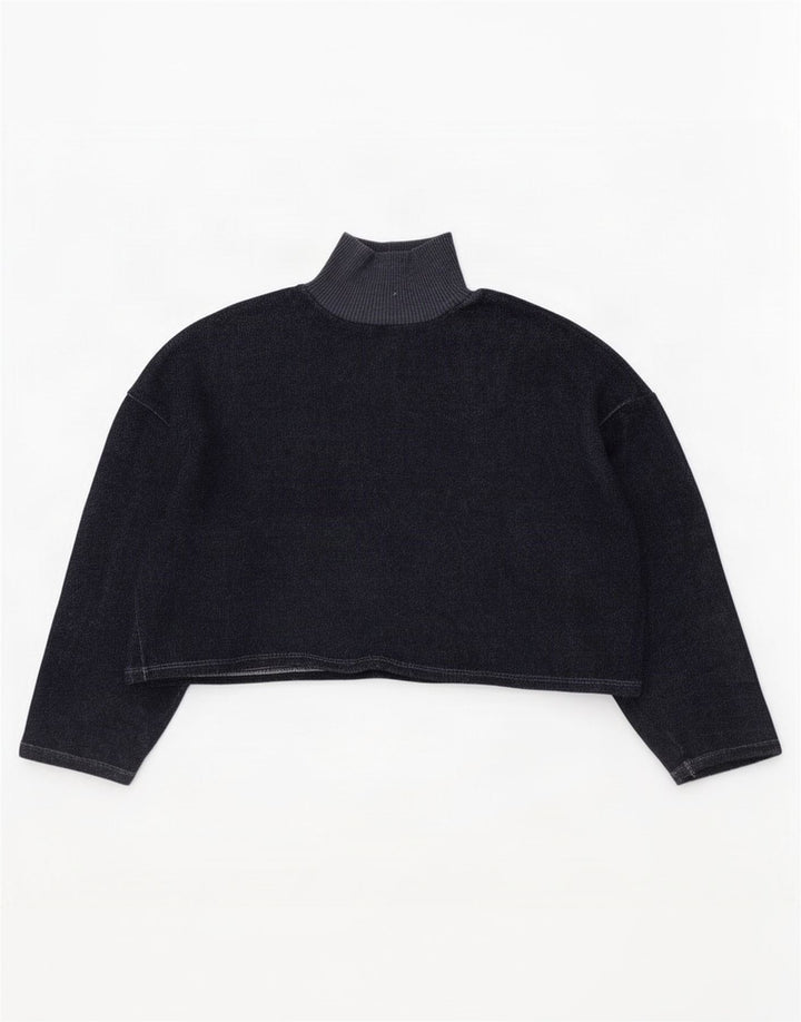Zara Damen Crop Oversized Top Langarm UK 14 Mittel Marineblau