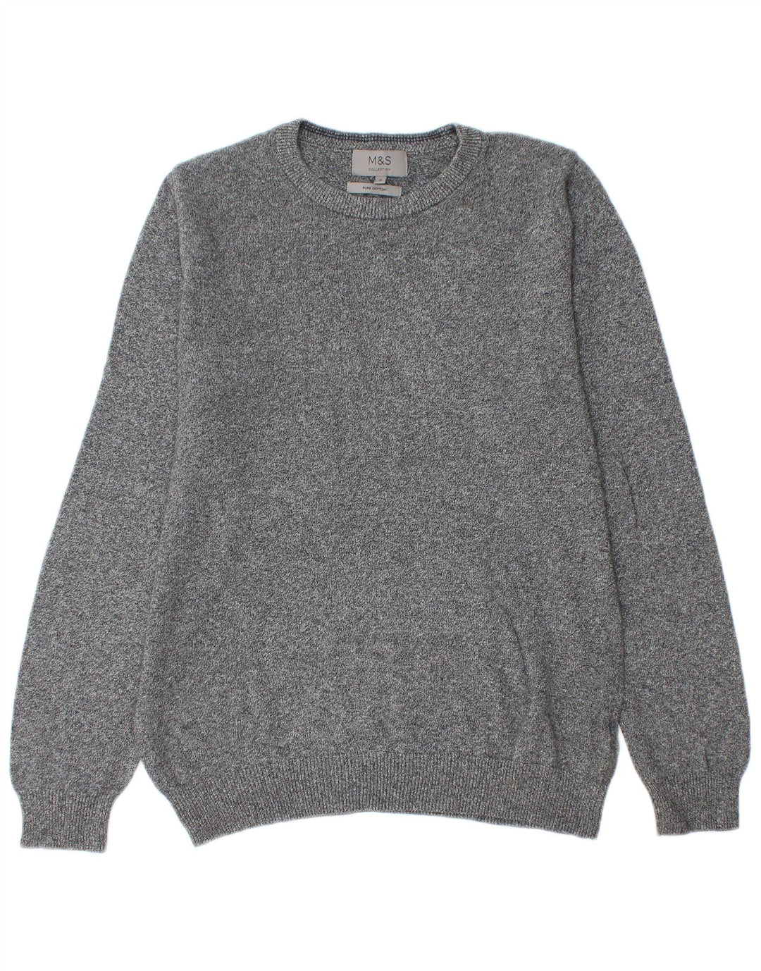Marks & Spencer Herren-Pullover mit Rundhalsausschnitt, Größe S, grau gefleckte Baumwolle