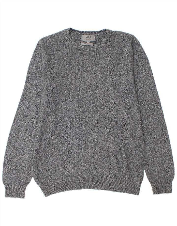 Marks & Spencer Herren-Pullover mit Rundhalsausschnitt, Größe S, grau gefleckte Baumwolle