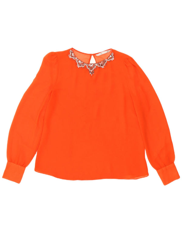 Zara Womens Long Sleeve See Through Blouse Top UK 16 Large Orange