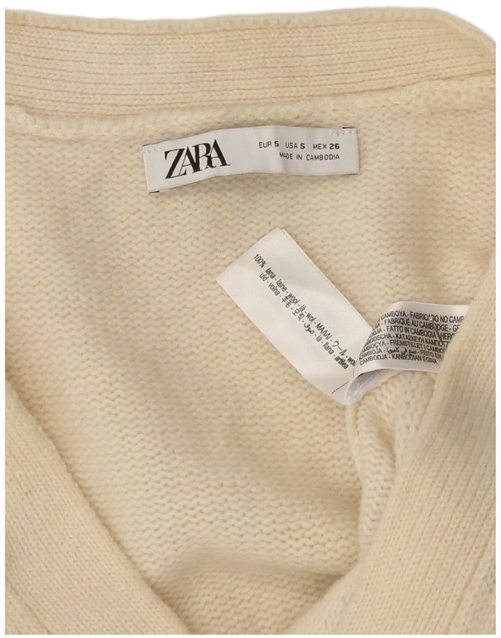 Zara Damen Crop-Oversize-Cardigan-Pullover UK 10 Small Off White Wool
