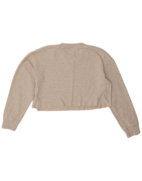 Zara Damen Crop Oversized Sweatshirt Pullover UK 14 Mittelgraues Polyester