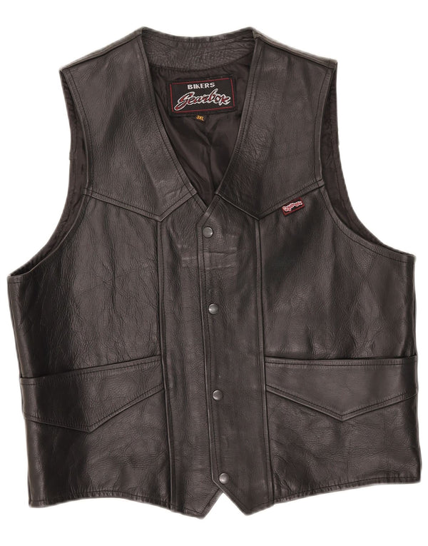 Vintage Herren Biker Lederweste 3XL Schwarz
