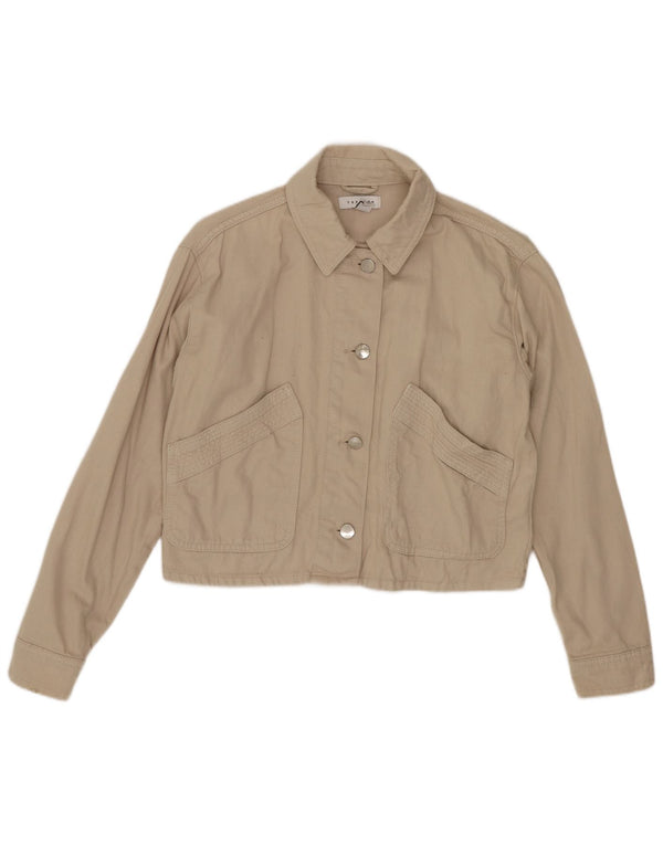 Topshop Damen Petite Crop Übergroße Bomberjacke UK 6 XS Beige Baumwolle