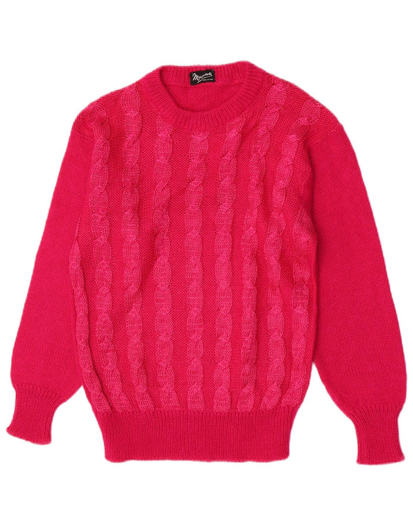 Vintage Damen Pullover mit Rundhalsausschnitt, Gr. 10, klein, rosa gestreift