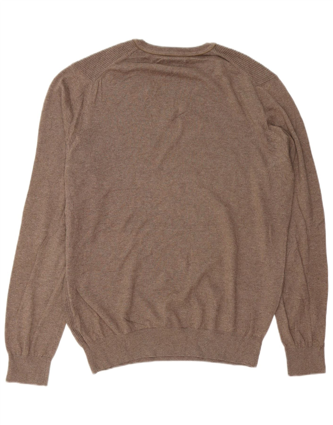 Massimo Dutti Herren-Pullover mit V-Ausschnitt, groß, braune Baumwolle