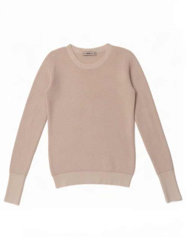 Zara Damen Crop-Pullover mit U-Boot-Ausschnitt, Gr. 8, Off-White