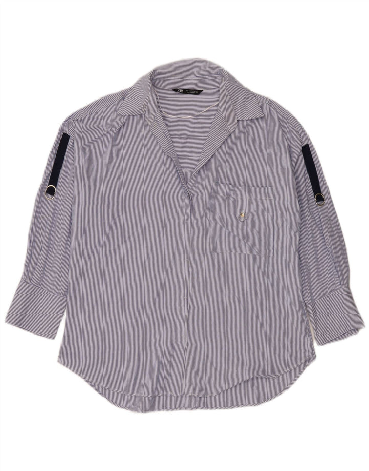 Zara Damen-Oversize-Hemd, UK 16, großes blaues Nadelstreifen-Shirt