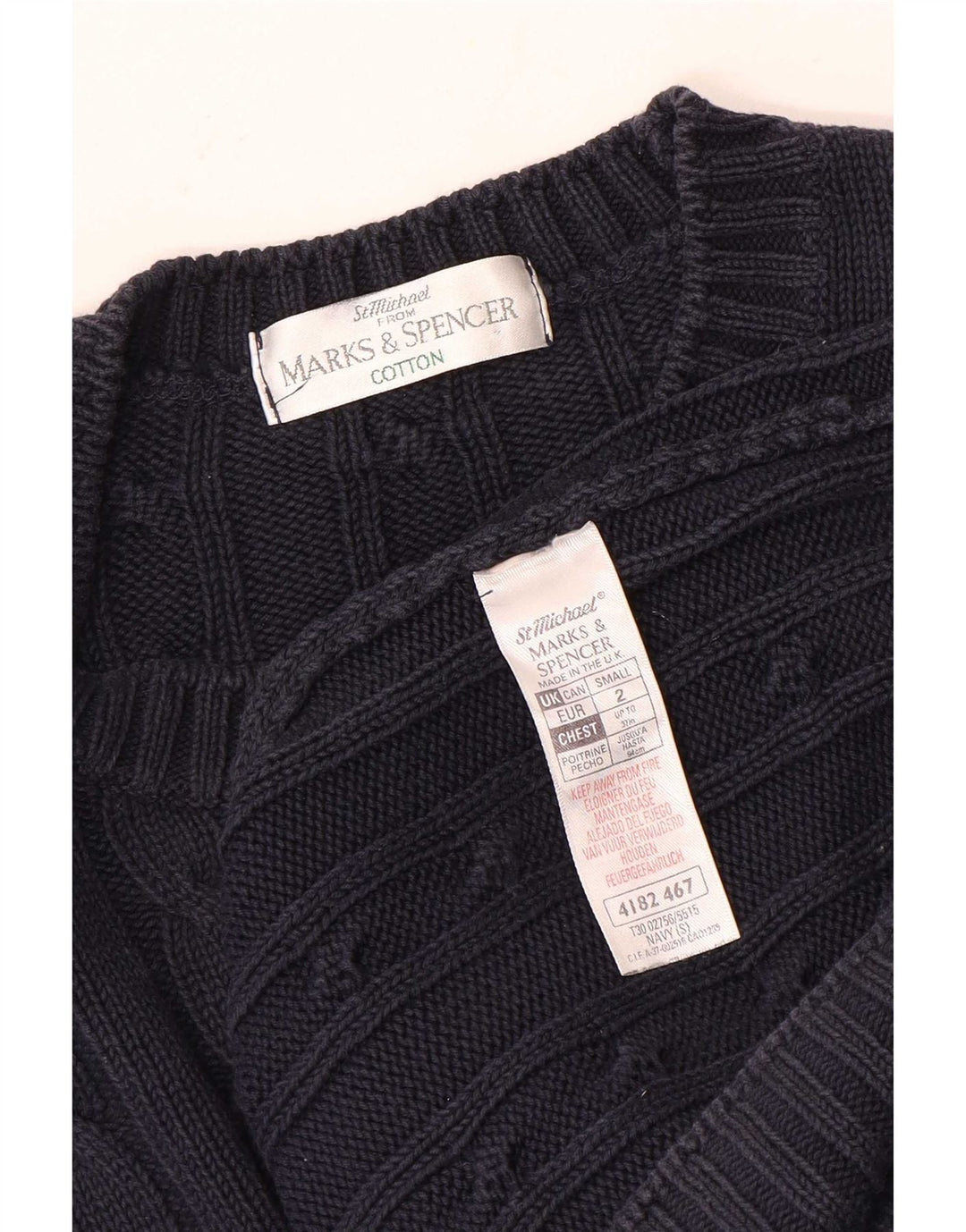 Marks & Spencer Herren-Pullover mit U-Boot-Ausschnitt, Größe S, marineblaue Baumwolle