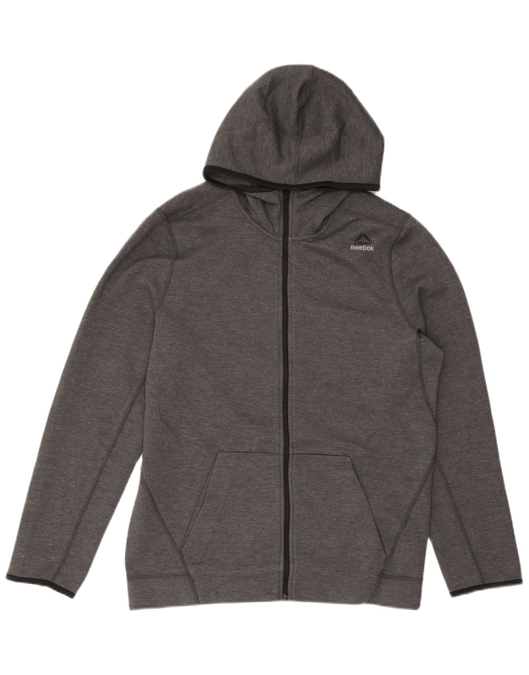 REEBOK Herren-Kapuzenpullover mit Reißverschluss, mittelgraues Polyester