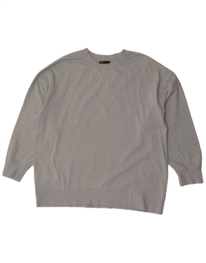 Zara Herren-Sweatshirt, Pullover, groß, aus blauer Baumwolle
