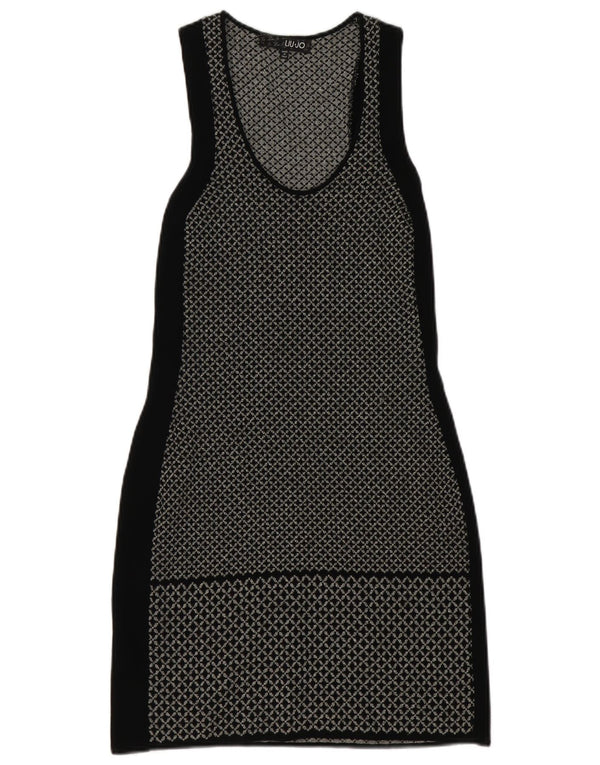 Liu Jo Damen Ärmelloses, figurbetontes Kleid IT 42 Mittelschwarze geometrische Viskose