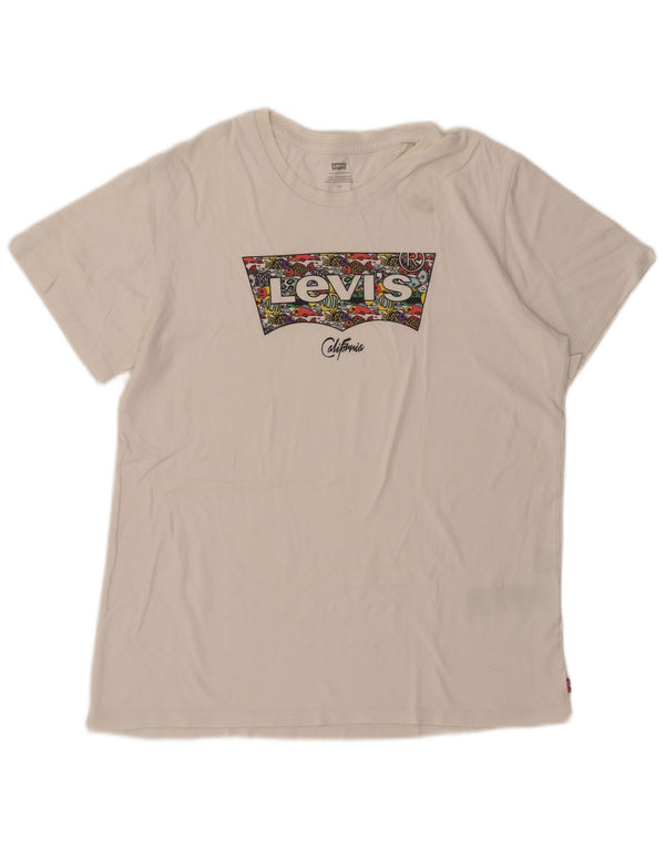 Levi's Damen-T-Shirt mit Grafik, UK 16, Größe L, weiße Baumwolle