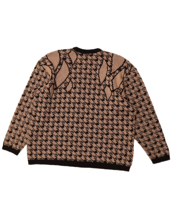 MERRY FINN Damen-Pullover mit Rundhalsausschnitt, Gr. 18, XL, brauner Hahnentrittmuster