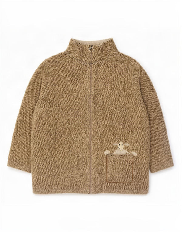 Vintage Damen Fleece-Trainingsanzug-Top-Jacke UK 14 Large Beige Polyester