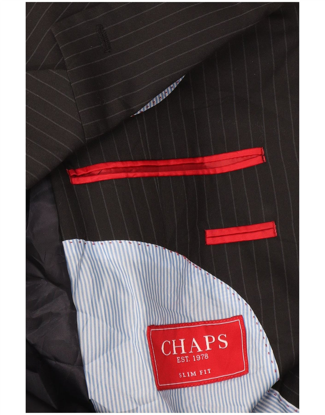 Chaps Herren-Blazer mit 2 Knöpfen, schmale Passform, Gr. 40, Größe L, Schwarz, Nadelstreifen