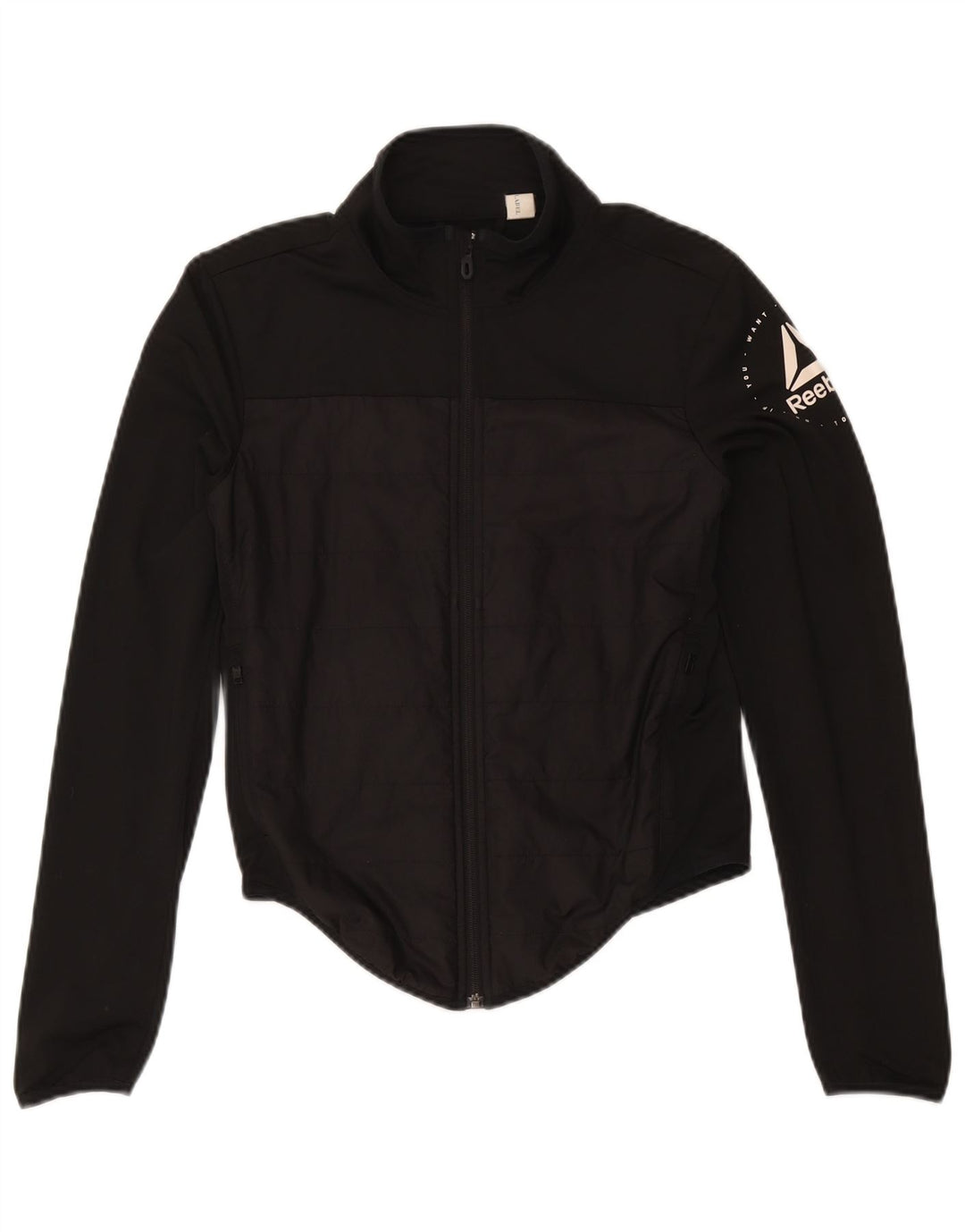 Reebok Womens Graphic Trainingsanzug Top Jacke UK 8/10 Small Schwarz Polyester