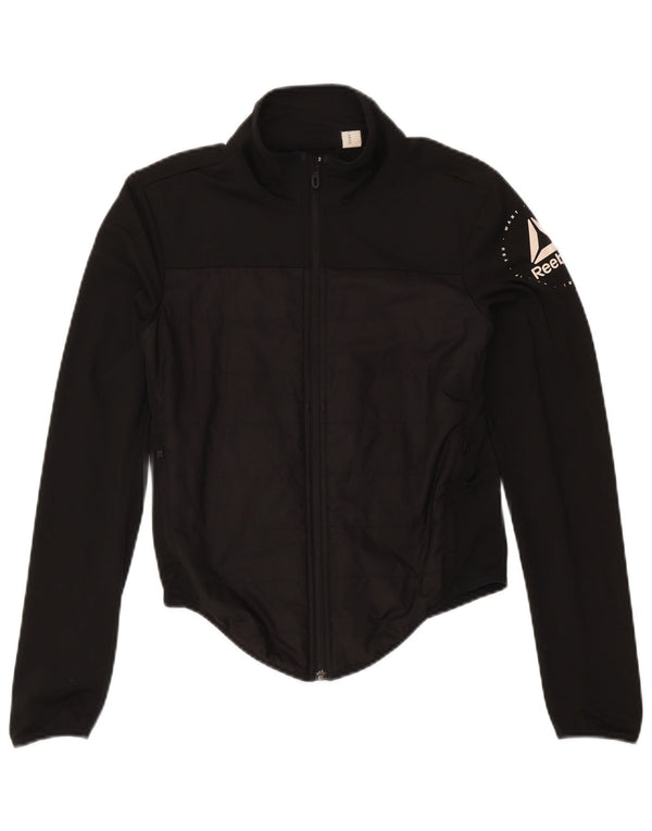 Reebok Womens Graphic Trainingsanzug Top Jacke UK 8/10 Small Schwarz Polyester