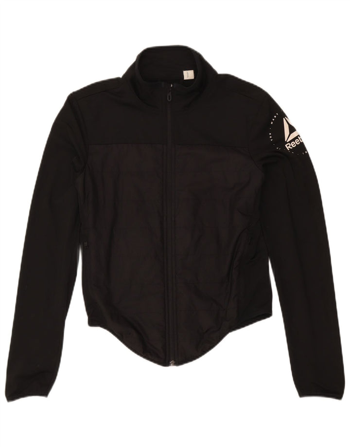 Reebok Womens Graphic Trainingsanzug Top Jacke UK 8/10 Small Schwarz Polyester