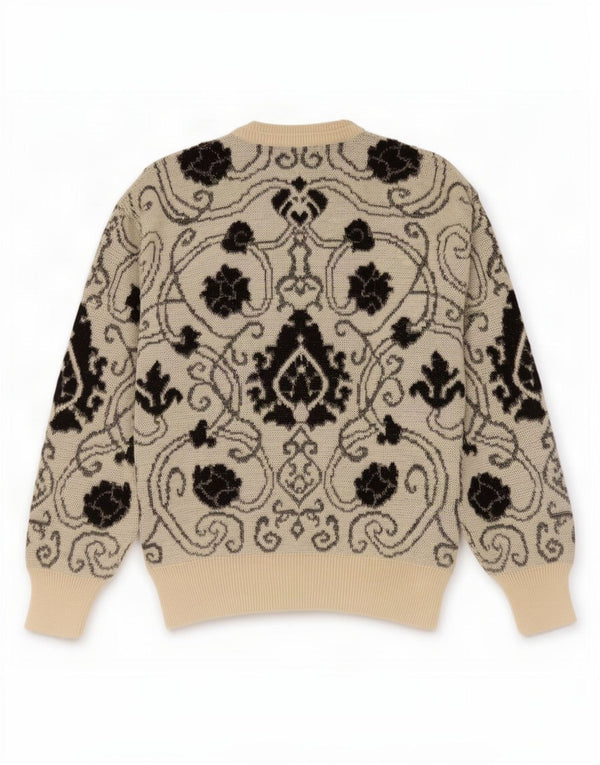 Vintage Herren Pullover mit Rundhalsausschnitt IT 52 Große graue Paisley-Wolle