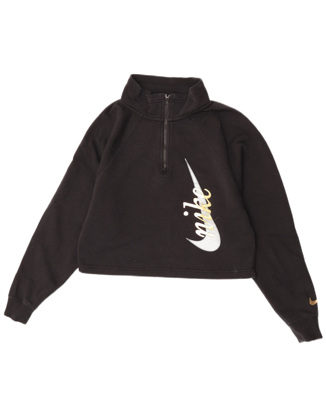 Nike Damen-Sweatshirt in Übergröße mit Grafik und Reißverschluss am Hals, Gr. 10, Größe S, Schwarz