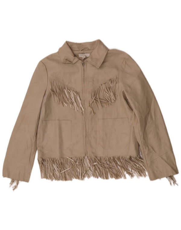 Topshop Damen Kunstlederjacke UK 6 XS Beige Polyurethan Western