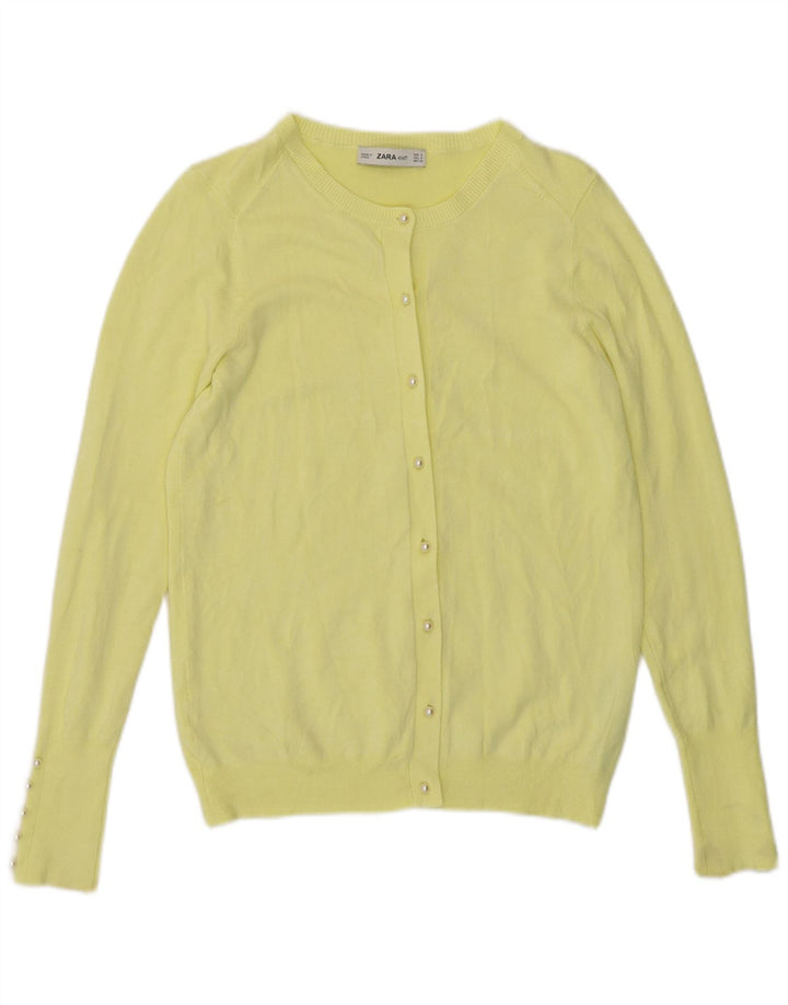 Zara Damen-Cardigan-Pullover UK 10 Kleine gelbe Viskose