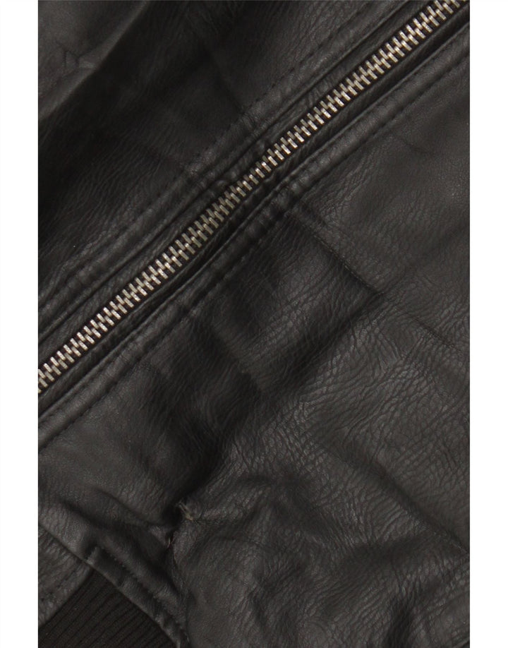 Identische Herren-Motorstyle-Bomberjacke aus Kunstleder, UK 42, XL, schwarzes Polyester
