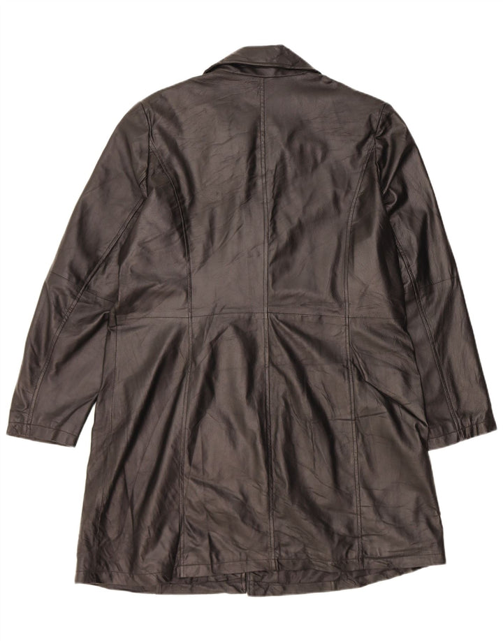 VINTAGE Womens Leather Coat UK 20 2XL Black