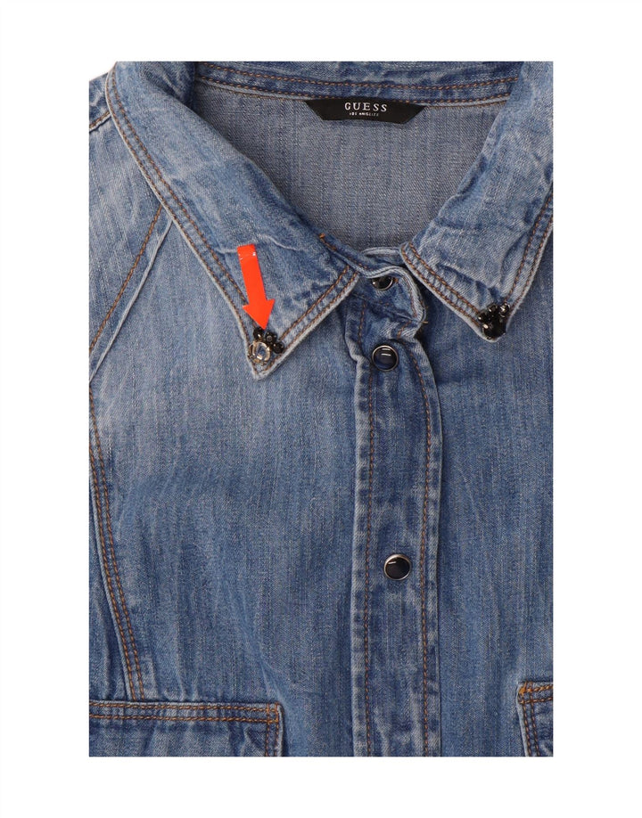 GUESS Damen Jeanshemd UK 14 Mittelblau geblümt