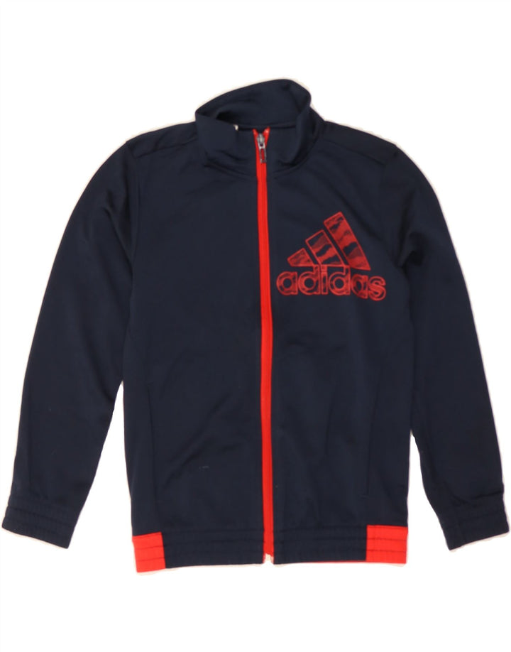 ADIDAS Boys Graphic Tracksuit Top Jacket 7-8 Years Navy Blue Colourblock Vintage Adidas and Second-Hand Adidas from Messina Hembry 