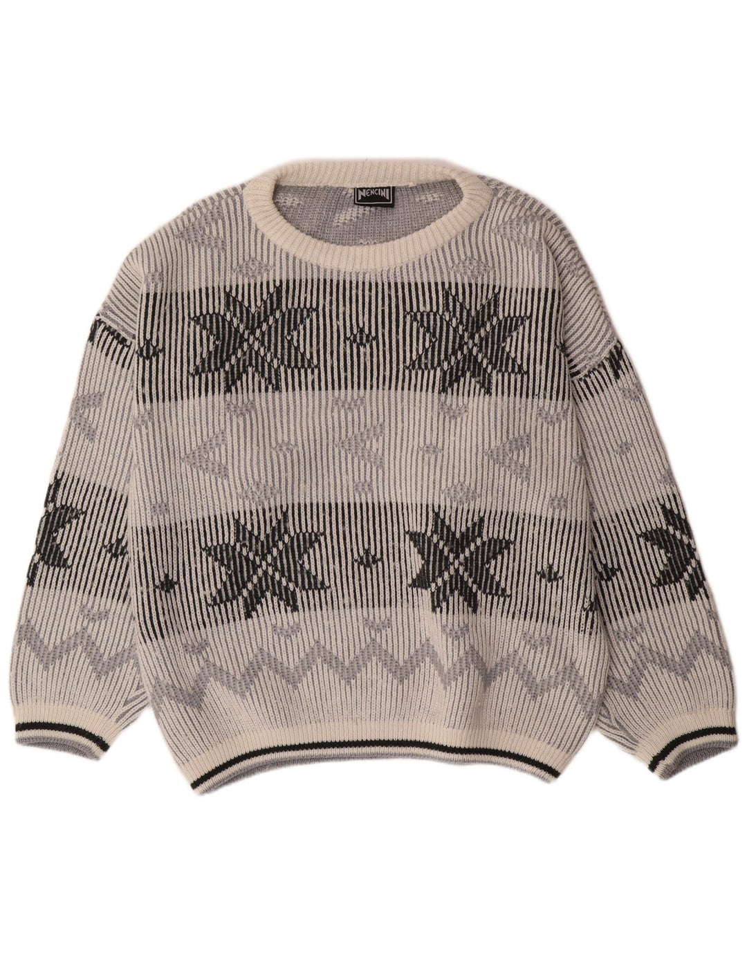 VINTAGE Herren Pullover mit U-Boot-Ausschnitt XL Off White Fair Isle Classic