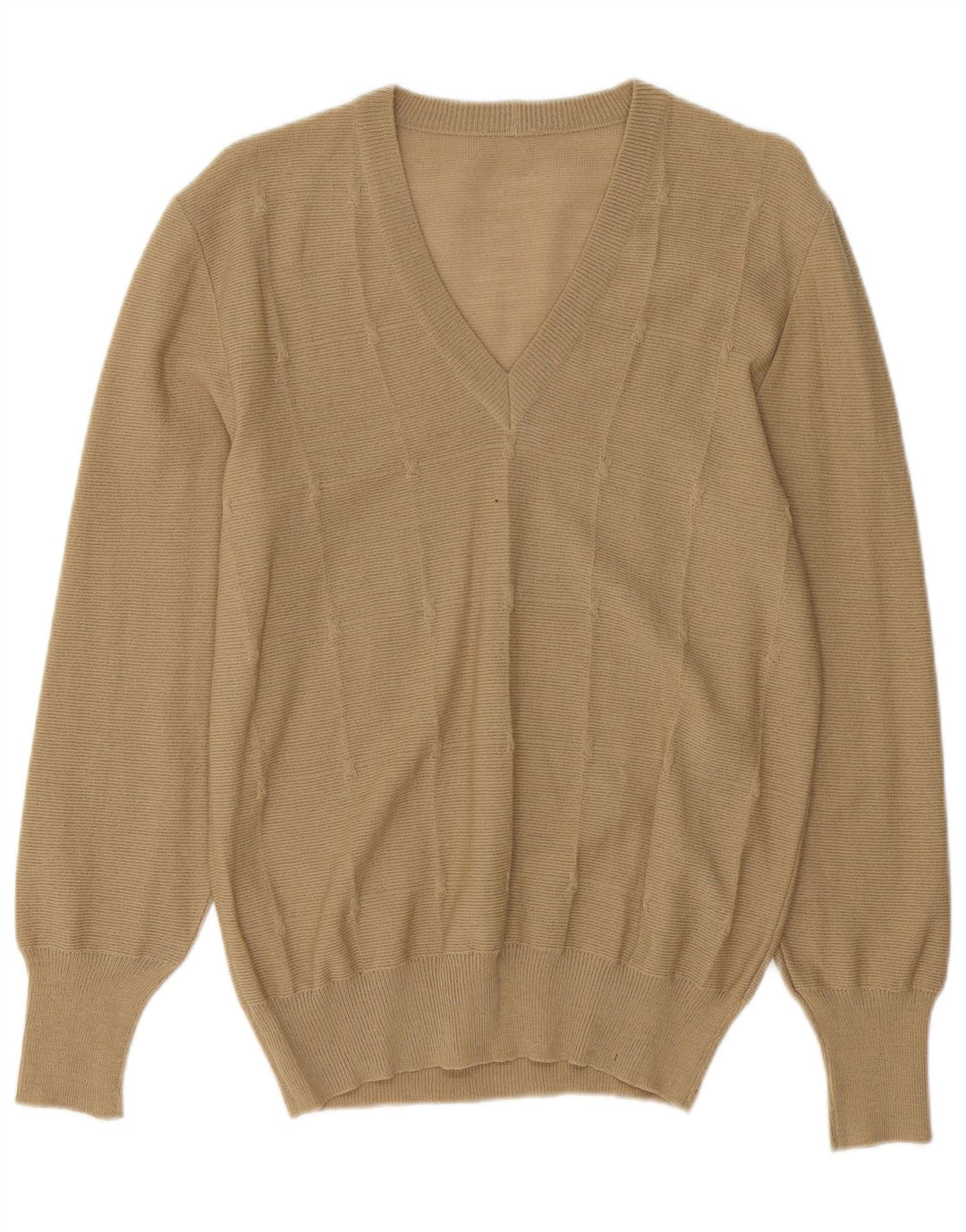 VINTAGE Damen Pullover mit V-Ausschnitt UK 12 Medium Beige
