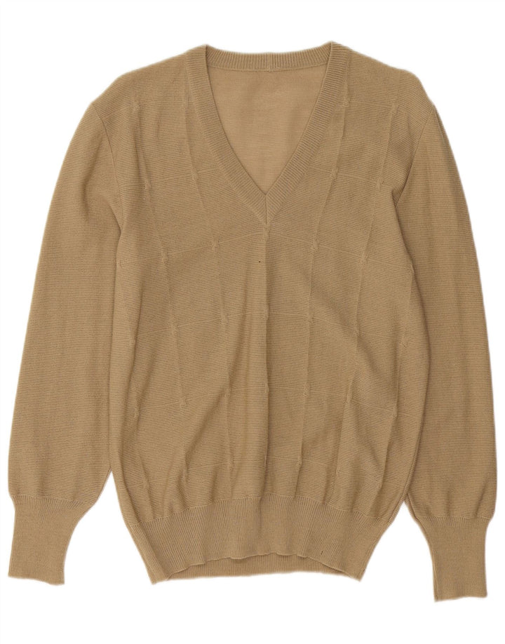 VINTAGE Damen Pullover mit V-Ausschnitt UK 12 Medium Beige