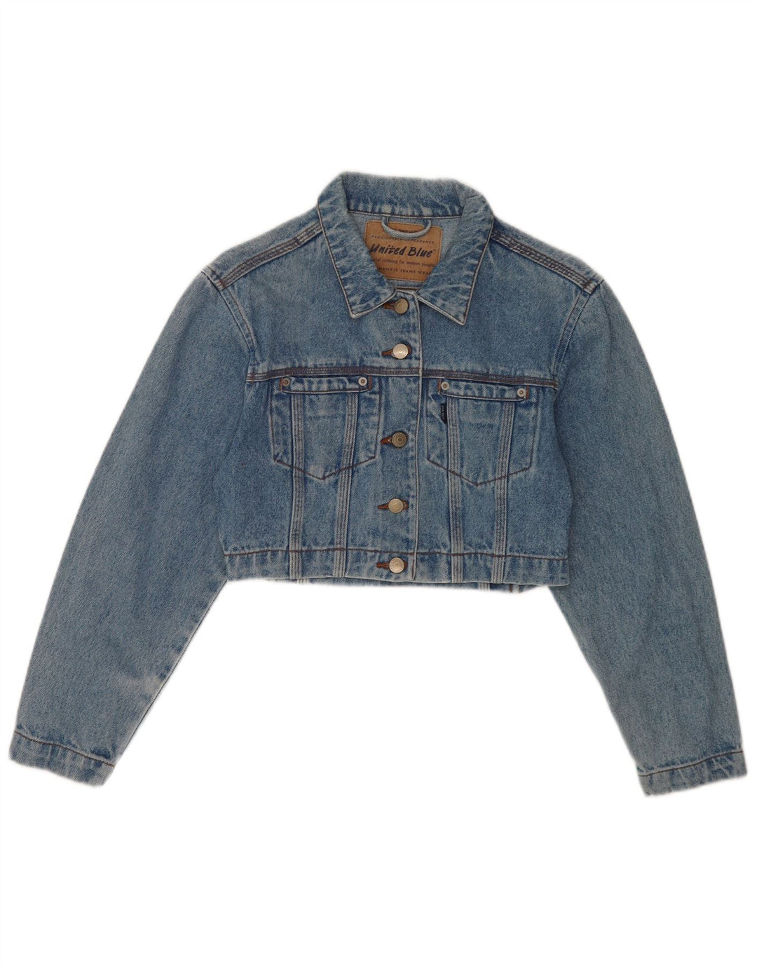 Vintage Damen Crop Jeansjacke UK 10 Kleine blaue Baumwolle
