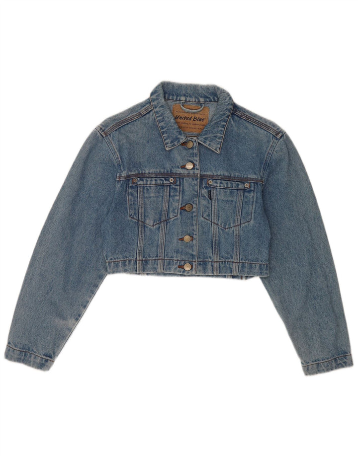 Vintage Damen Crop Jeansjacke UK 10 Kleine blaue Baumwolle