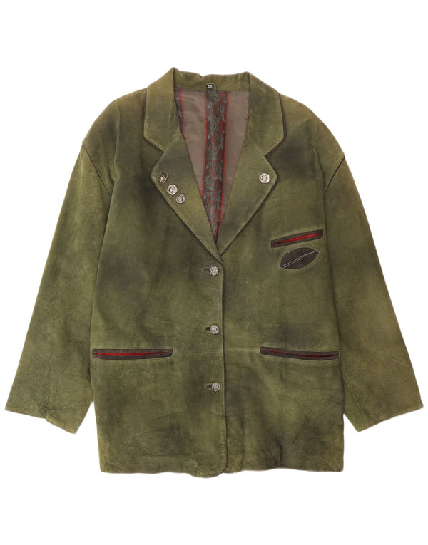 Vintage Damen 3-Knopf-Wildleder-Blazerjacke EU 50 3XL Grünes Leder