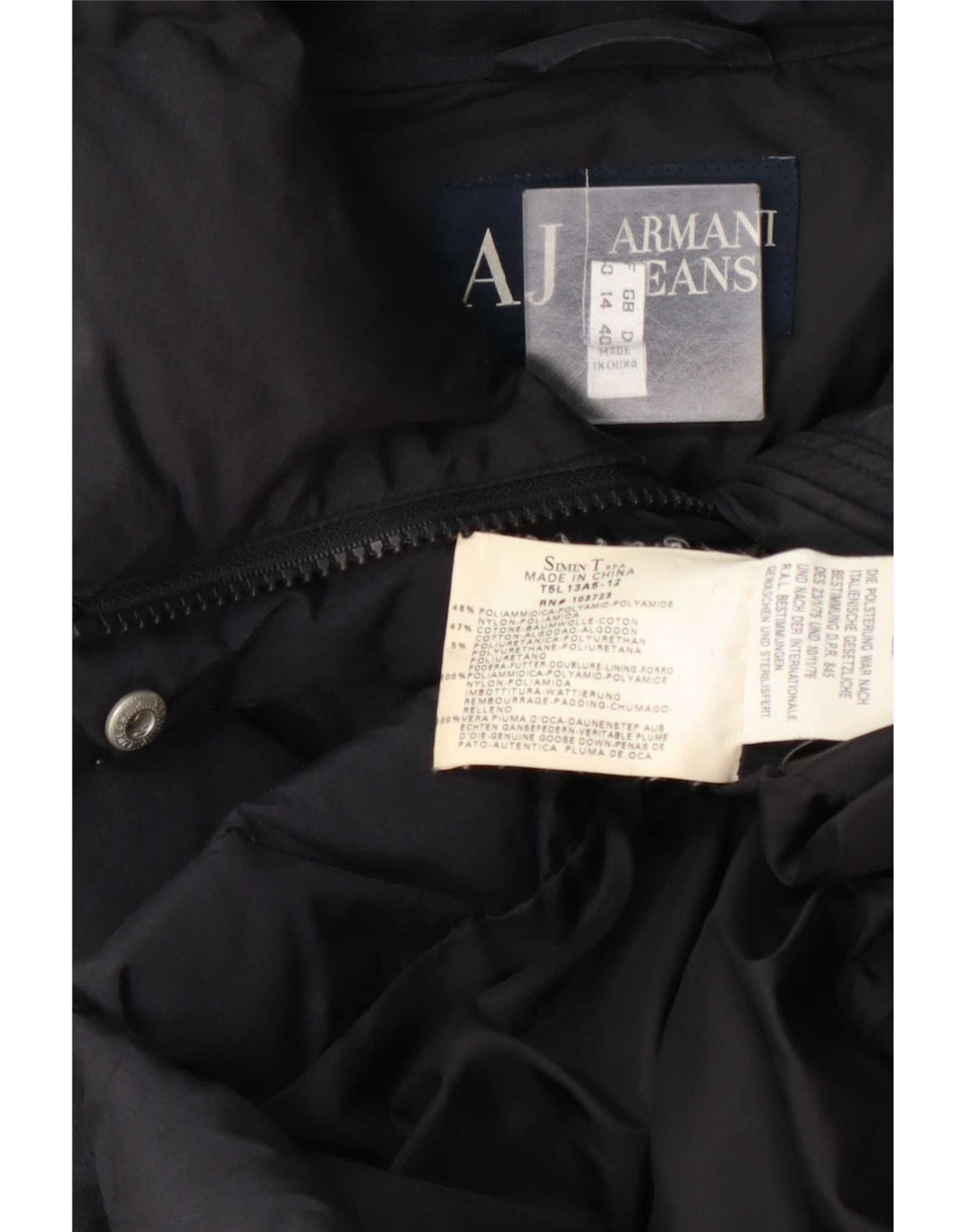 Armani Jeans Damen gepolsterter Mantel UK 14 Large Marineblau Polyamid