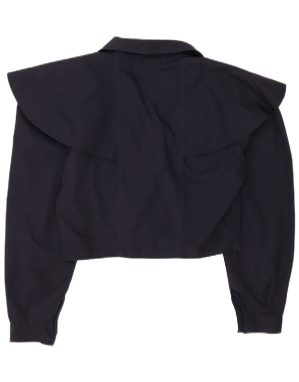 Vintage Damen Crop Zweireiher Blazer Jacke UK 14 Medium Navy Blue