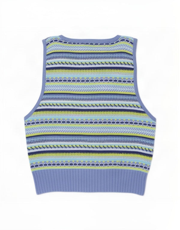 Benetton Womens Crop Vest Tank Top UK 8 Small Mehrfarbig gestreift Baumwolle