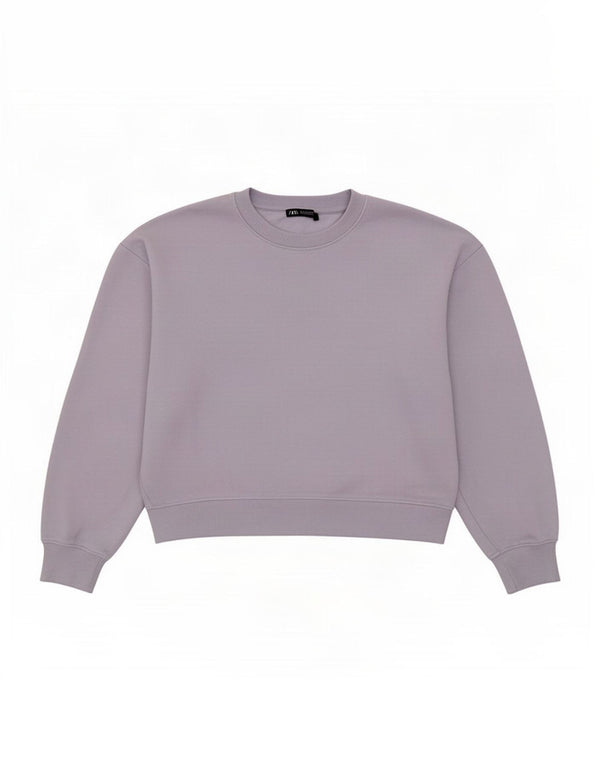 Zara Damen-Sweatshirt-Pullover UK 14 Mittelviolette Baumwolle