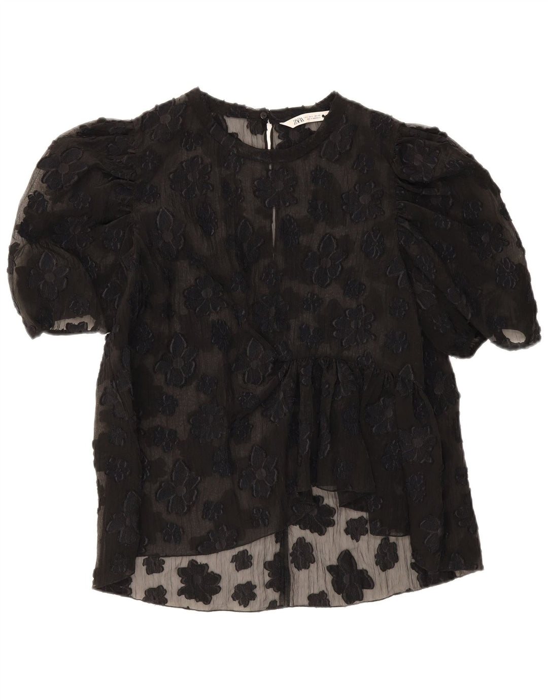 Zara Damen-Top, durchsichtig, UK 44, groß, schwarz, geblümt